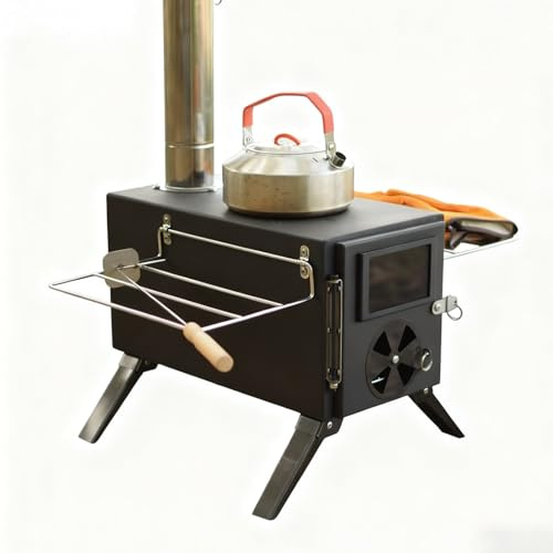 Portable Wood Stove Steel, Wood Burning Hot Tent Camping Stove with Chimney Pipes, for Winter Camping Hunting Cooking Hiking Fishing Backpacking(Black)
