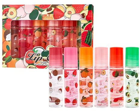 Lot de 6 flacons d'huile à lèvres roll-on, gloss, saveur fruitée, baume à lèvres hydratant, durable, transparent, non toxique, adapté aux enfants (6)