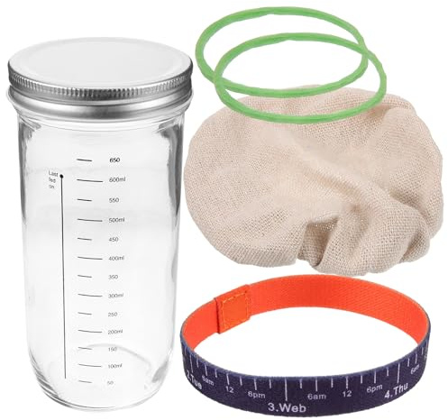 BIUDECO Barattolo per Lievito Madre in Vetro 730Ml Coperchio Ermetico e Bilancia Integrata Contenitore per Fermentazione e Conservazione Domestica Kit Pratico per Pasta Madre e Prodotti
