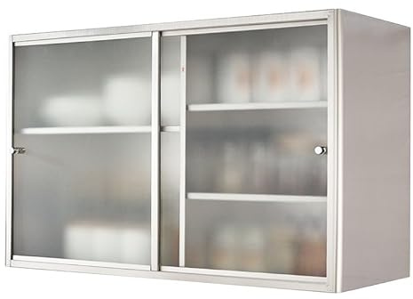 Armario de pared de acero inoxidable, despensa de metal con 2 puertas correderas y estantes ajustables, almacenamiento sobre el inodoro, armario flotante para garaje y oficina
