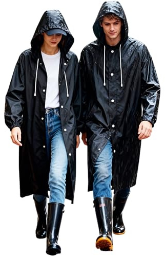 RARITYLL 2 Pack Rain Ponchos for Adults, Waterproof Reusable Raincoat with Hood and Sleeves, Lightweight Emergency Poncho for Hiking, Camping, Festivals