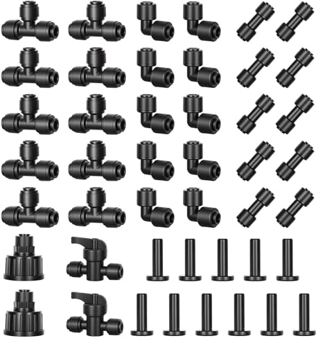 HOINCO 45Pcs Drip Irrigation Fittings Kit Set for 1/4'' Drip Tubing. | push to connect design,durable & UV-resistant,Ideal for patios, shrubs, and various agricultural watering systems.