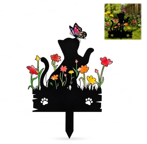 ARYIMYDP Piquet jardin acrylique style vintage, décoration fleurs chat papillon pour jardin pot terrasse balcon massif extérieur pour décoration DIY maison voyage quotidien et idée cadeau