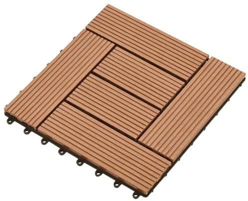 GeenYuu Baldosa de terraza marrón WPC 30 x 30 cm, 11 unidades, cuadrada, para jardín y hogar, con sistema de ranuras sencillo y superficie moderna para interiores y exteriores