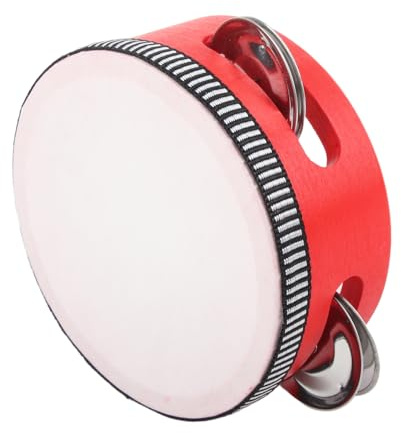 Eminchu Hölzernes Tamburin mit Schellen für Kinder, Pädagogisches Percussion-Musikinstrument, Leicht, Kompakt, 1 Einheit (4 Zoll Rot)