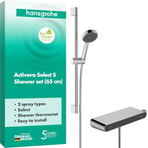 hansgrohe Activera Select S - Duschset mit Thermostat ShowerTablet Select, wassersparendem Duschkopf max. 8 l/min (EcoSmart), Brausestange (65cm), Brauseschlauch (1,60m) und Halterung, Chrom, 28087000