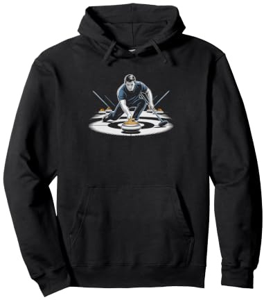 Joueur De Curling Pierre Balai Minimaliste Illustration Sweat à Capuche