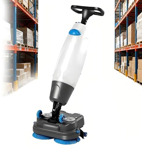 Autolaveuse de sols sans fil professionnelle, 36 V 10,5 Ah, largeur de nettoyage de 43 cm, double brosse rotative, tête pivotante à 360°, blanche