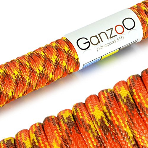 Ganzoo Paracord 550 Seil Farbe Fire, 4mm Typ 3, 30 m, 7 Kernstränge, Nylon-Polyester Outdoor-Schnur als Allzweck-Seil für Camping und Survival, zum Armband knüpfen sowie für Hundehalsband, Hundeleine