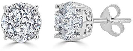 14 karat kvinnor runda diamantörhängen set i sterlingsilver, Örhängen Dam