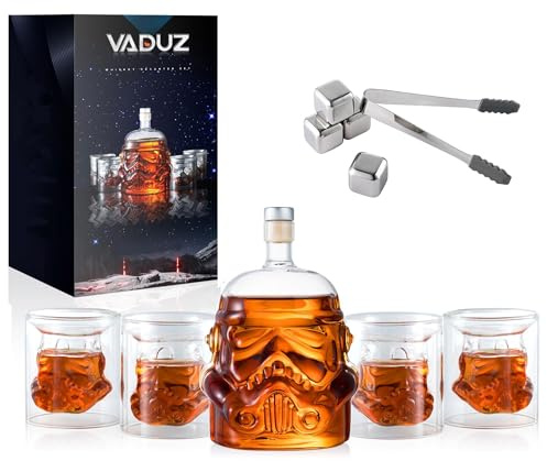 Whiskey Decanter Set Transparent Creative with 4 Glasses,Whiskey Flask Carafe Decanter with 4 Whiskey Stones and Tong,Whiskey Carafe,Glasses for Brandy,Scotch,Vodka,Gifts for Dad,Husband,Boyfriend
