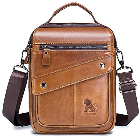 BAIGIO Umhängetaschen Herren Leder Schultertasche für Männer Herrentasche zum Umhängen Handtaschen Crossbody Bag Ledertasche für Arbeit Büro Alltag
