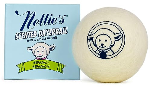 Nellie's Duftende Wolle Dryerball – Bergamotte Duft – Hergestellt aus 100 % reiner neuseeländischer Wolle und hält ca. 50 Trockenladungen – leise in Ihrem Trockner.