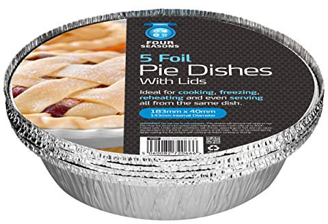 Homeshopa Aluminum Foil Pie Pan, 5 Pack Disposable Round Foil Flan Trays with Paper Lids, Durable Baking Dishes for Pie, Fruit Tarts, Quiche, Food Storage Takeaway Container, Oven & Freezer Safe