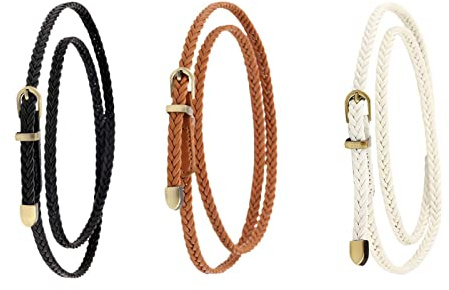 3 Pezzi Cintura Intrecciata Sottile da Donna, Vita per Abito, con Fibbia ad Ardiglione per Camicia Pantaloni e Jeans