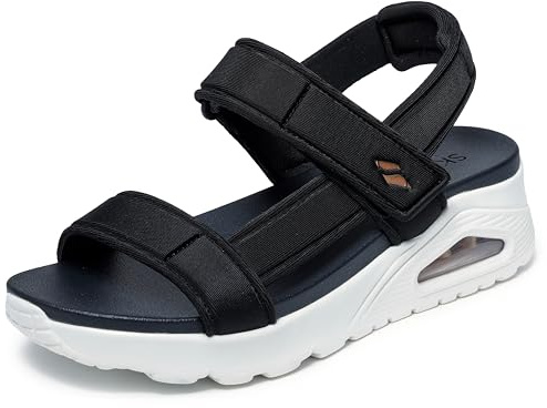 Skechers Cali, Sandalia Mujer,Duraleather Negro, 38 EU