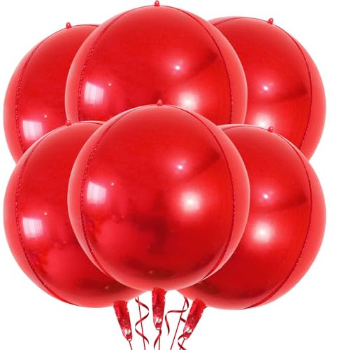 VIKY 6 Stk Weihnachten Folienballon Rot, 22 Zoll 4D Weihnachten Luftballons Weihnachtsdeko, Metallic Rote Weihnachtsballons, Helium Ballon für Weihnachtens Deko, Valentinstag Deko, Geburtstag Hochzeit