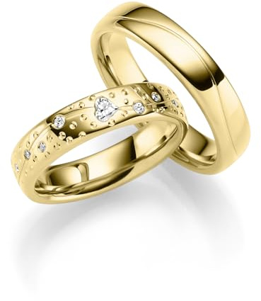 JC Trauringe aus 333er Gold | Paar-Preis Ehe-Ringe mit Gravur I Partnerringe Hochzeitsringe Verlobungsringe 5 mm breit inkl. Etui-Box I Herren-Ring ohne & Damen-Ring mit Zirkonia-Steinen IT12