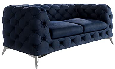 S-Style Möbel Maria Sofa 2-Sitzer Chesterfield-Sofa Wohnzimmer Lounge Couch mit verchromten Füßen Freistehende Polster Sofas & Couches Couchgarnitur Dunkel Blau 185x 73x100 cm