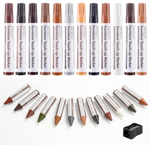 DEWEL Holzspachtel, Holzspachtel in 12 Farben, Holzreparaturset, zum Reparieren und Wiederherstellen von Farben, Flecken und Fehlstellen auf Holzböden, Schränken und Möbeln