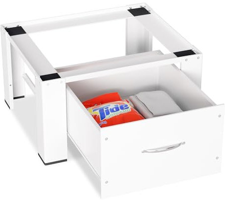 Izrielar 1 x base para lavadora con cajón de 62,5 x 54,5 x 32,5 cm, armario inferior para lavadora hasta 150 kg, pedestal elevador, base para lavadora, color blanco