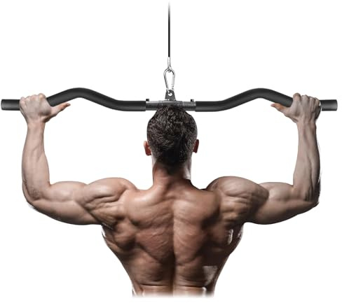 LAT Pull Down Bar, Detachable Lat Pull Down Attachment with Swivel Joint Cable Machine Attachment Lat Pull Down Bar for Triceps Exercise Muscle Training (85 cm curved)
