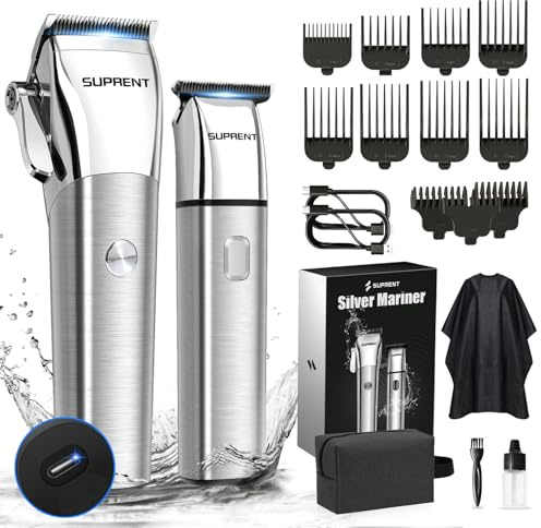 SUPRENT Haarschneidemaschine Profi- Haarschneider Herren Pflegesets Haartrimmer Barttrimmer Kabellos, IPX7 Wasserdicht Trimmer für Haar Bart
