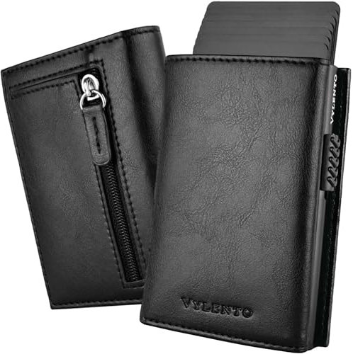 Vylento Slim Wallet mit münzfach - Kartenetui Herren für 12 Karten - Smart Wallet Herren und Damen mit RFID Schutz - Karten Portemonnaie - Wallets for Men Expedition Schwarz