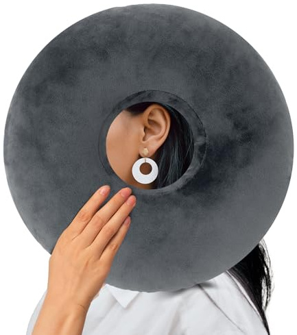 EasyStar Ear Piercing Pillow with Removable Pillowcase, Adjustable Padding Side Sleeper Pillow, Donut Shaped 29 by 29 cm, Protect Your Ears and Providing a Good Night's Sleep