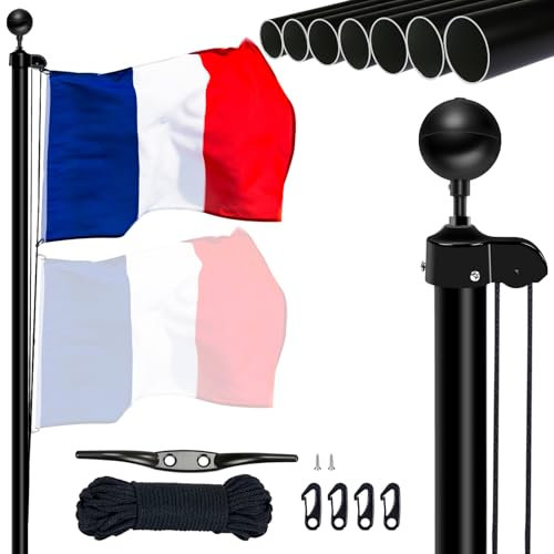 NQ Mât de Drapeau 6M, 5CM Diamètre Mât Lourd en Aluminium pour Drapeau, Mât de Drapeau Extérieur à Hauteur Réglable (Noir, sans Drapeau Inclus)