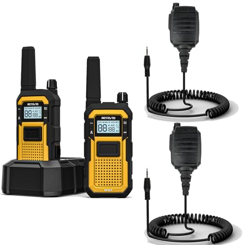 Retevis RB648 Funkgerät, Wasserdichtes Walkie Talkie IP67, Dual-PTT, 2000 mAh, Funkgeräte Wiederaufladbar für die Baustelle, Industrie (2 Stück, Gelb) (Mit Mikrofon)