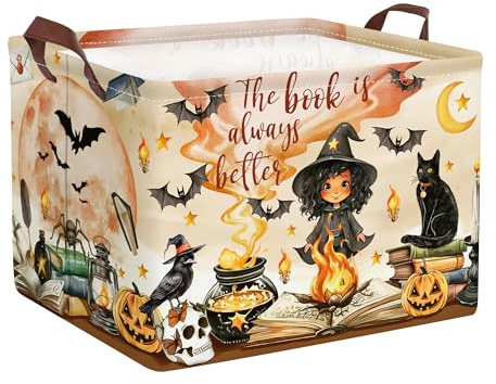 HUUMONSS Magic Hat Bat Baby Gift Basket Collapsible Clothes Nursery Hamper for Boy Girl Large Book Shelf Basket Toy Box Bin for Kid Room, Witch, 36L