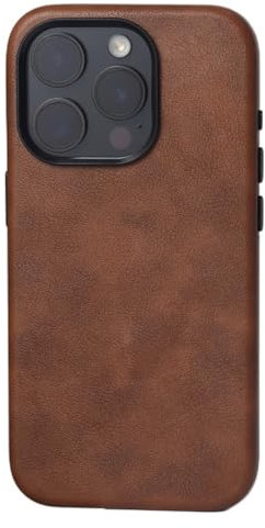 HAMEXLN Magnetica Custodia per iPhone 16 PRO Max/16 Pro/16 Plus/16, d'Epoca Pelle Cover con Ricarica Wireless Affari Telefono Protezione Caso,Ottone,16 PRO Max