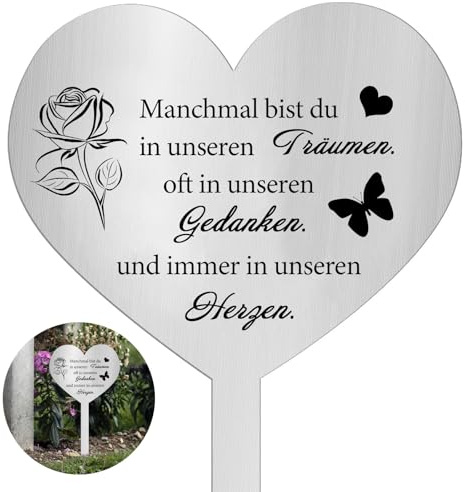 YOUDRN Grabschmuck Wetterfest, Grabstecker Edelstahl Herz mit Gravur | 28 cm Grabschmuck zum Andenken, Wetterfest, Rostfrei & mit Feiner Gravu, Emotionale Gedenkstätte