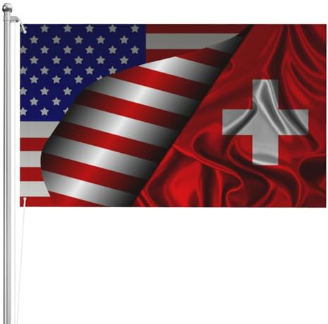 Color Vivo Bandera Personalizada 90X150Cm Suiza Suiza Suiza Bandera Helvética Y Bandera De Estados Unidos Banderas Del Patio Resistente A La Intemperie Banderas De Terraza Para Coche, Casa