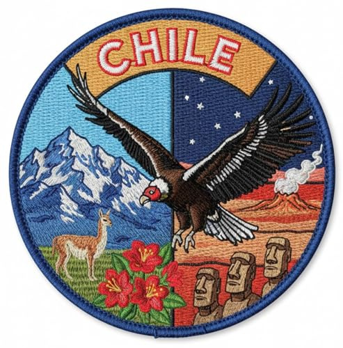 Aufnäher mit Flagge von Chile, bestickt, zum Aufbügeln oder Aufnähen, 8,1 cm, Reise, Amerika, Souvenir, Insel, Urlaub, Emblem, Geschenkflicken