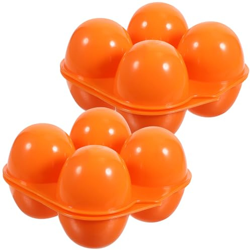 SHERCHPRY Caja para Huevos Naranja 4 Compartimentos, Organizador para Nevera Tapa Hermética, 2 Unidades, Contenedor Portátil para Almacenamiento y Transporte en Exteriores