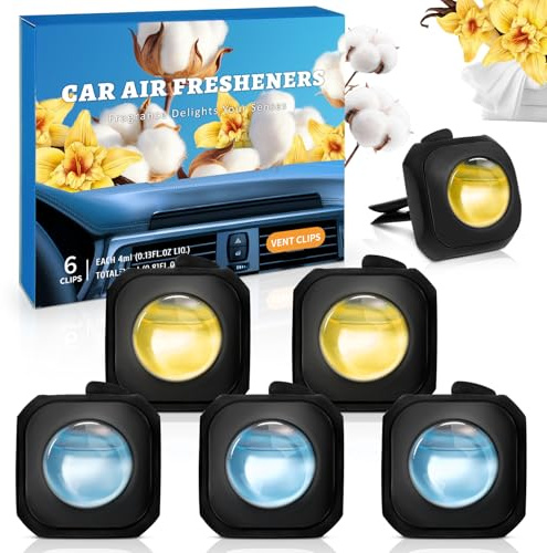 SCENTORINI Auto Lufterfrischer, Auto Duft Innenraum, Auto Lufterfrischer Clips, Autoduft, Bekämpft Gerüche im Auto, Autoparfüm, Neuwagenduft, 4ml x 6 Stück, Baumwoll und Vanilleduft