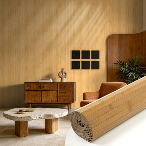 Vieshful Lot de 4 Panneau Mural en Bambou Naturel (40 x 240cm), Revêtement Mural Flexible pour Décoration Intérieure, Tasseaux Bois pour Îlot de Cuisine, Salon & Relooking de Meubles DIY Carbonisé
