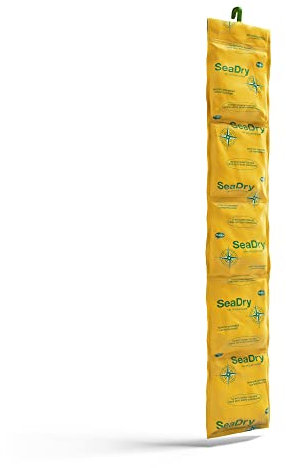 Britwrap SeaDry Antihumidity Dessicant. Large Volume Moisture Absorber and Dehumidifier for Shipping Container, home and garage. Vertical with Hook (5 x sachets in cardboard casing -600g)