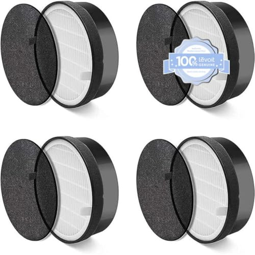 LEVOIT LV-H132-RF - Filtro de repuesto de purificador de aire, juego de filtro auténtico HEPA H13 y filtro de carbón activo, LV-H132-RF (juego de 4 unidades)