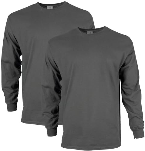 Gildan Lot de 2 t-Shirts à Manches Longues en Coton pour Homme, Charbon, XL
