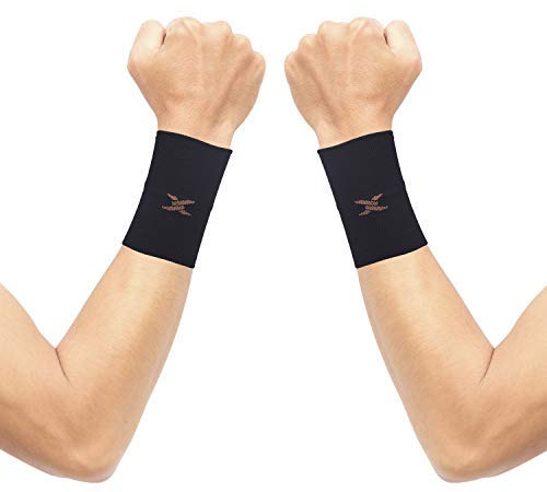 Thx4COPPER Compression Wrist Sleeve-Copper Infused Wrist Support for Men &Women-Improve Circulation and Recovery 1 Pair,Black,L (Pack of 2)
