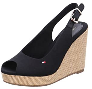Tommy Hilfiger Damsandaler Iconic Elena Sling Back Wedge Peep-toe, svart, 40 EU