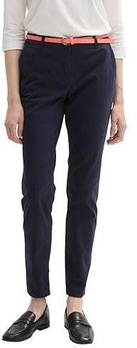 TOM TAILOR Damer Enkla chinobyxor med bälte 1016542, 10668 - Sky Captain Blue, 44W / 32L
