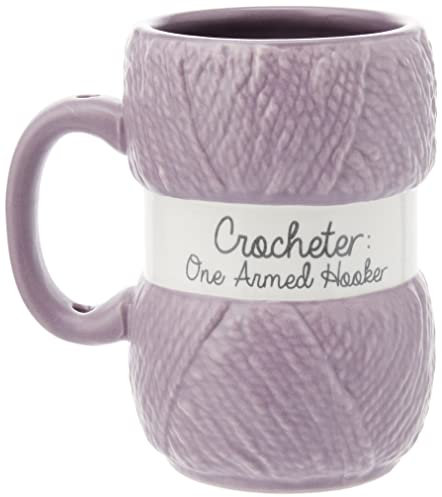 Boxer Gifts Funny Crochet Gift Mug – One Armed Hooker - Ball of Wool Yarn Detailing - Novelty Crochet Accessories for Crocheters, Purple