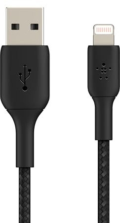 Belkin geflochtenes Lightning-Kabel (Boost Charge Lightning-/USB-Kabel für iPhone, iPad, AirPods) MFi-zertifiziertes iPhone-Ladekabel, geflochtenes Lightning-Kabel (1 m, Schwarz)
