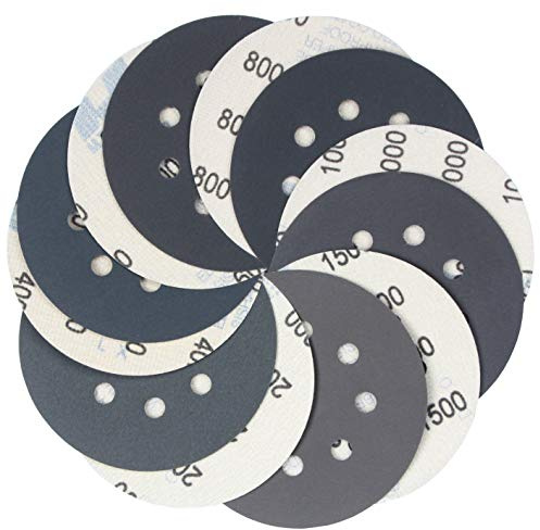 5 inch Wet Dry Sanding Discs Hook & Loop 60 pcs, 400 600 800 1000 1500 2000 Grit Silicon Carbide Orbital Sander Sandpaper, Assortment with Tack Cloth, for Automotive Wood Metal by S&F STEAD & FAST