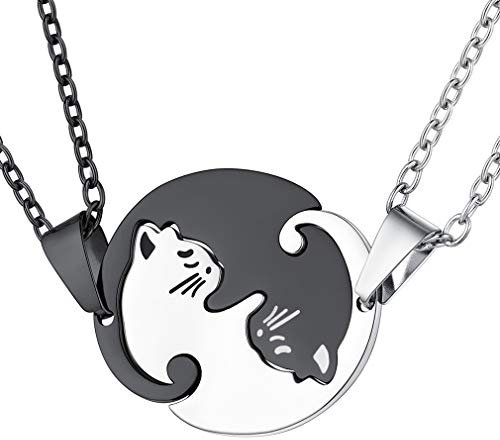 FaithHeart schwarz Yinyang Puzzle Kette Katze Anhänger Partner Paare Halskette für Freundin Tochter