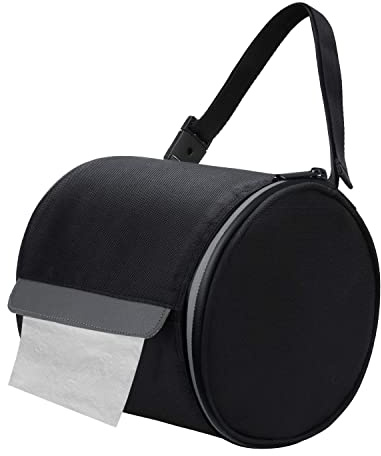 Hanging Toilet Paper Holder Waterproof Tissue Holder Cat Proof Roll Paper Case Cover Portable and Foldable Roll Storage Bag with Adjustable Strap for Wall Car Camping Tent Home Office Black